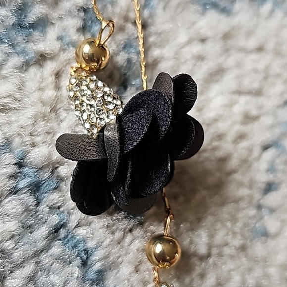 Necklace Fabric Flowers, gold chain, 16" - Picture 3 of 5